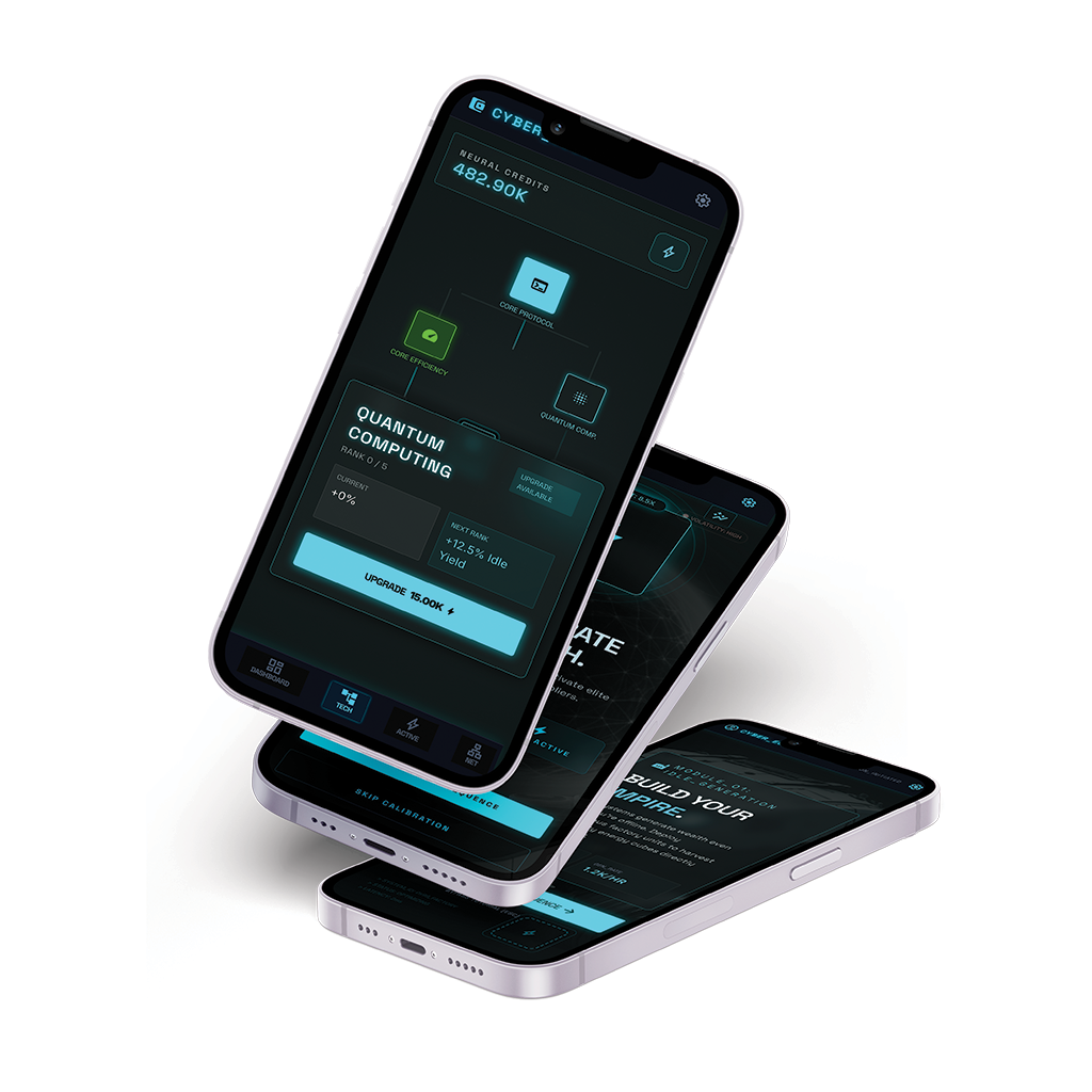 Cyber Nexus - Idle Clicker & Neural Empire Building Game App UI/UX Design