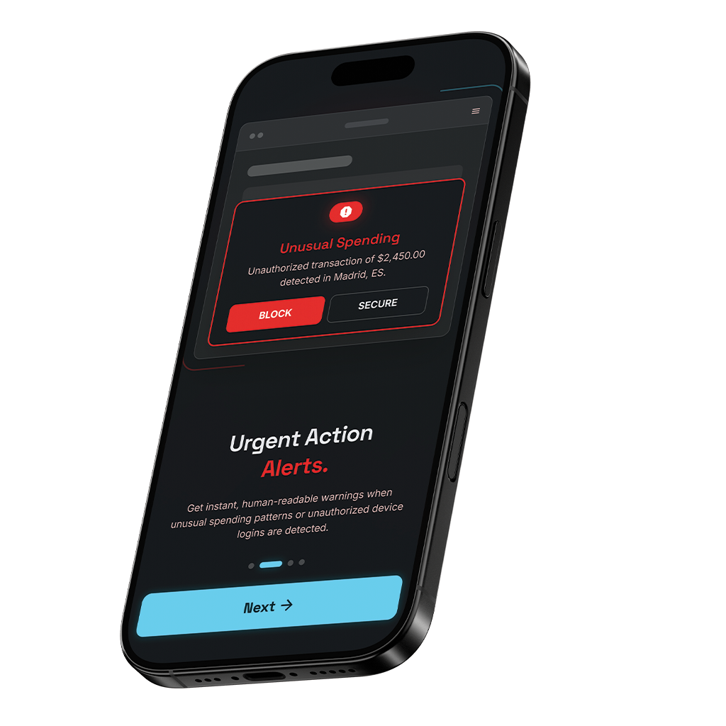 Fraud Shield AI - Urgent Action Alerts Fintech App UI/UX Design