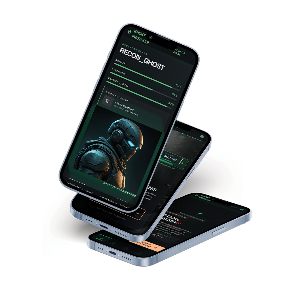 Ghost Protocol — Tactical Military FPS Game App UI Kit