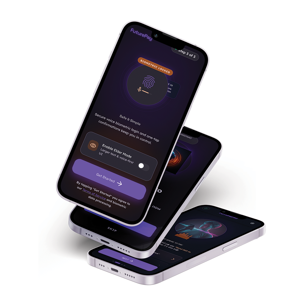 FuturePay - Voice-First Biometric Payment App UI/UX Design